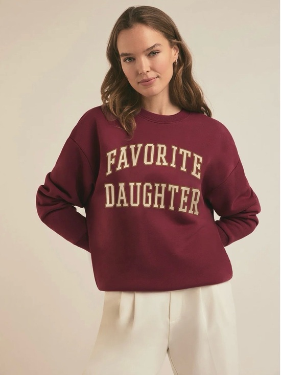 Favorite Daughter Sweaters - Favorite Daughter Burgundy Crewneck Sweatshirt with Cream Lettering